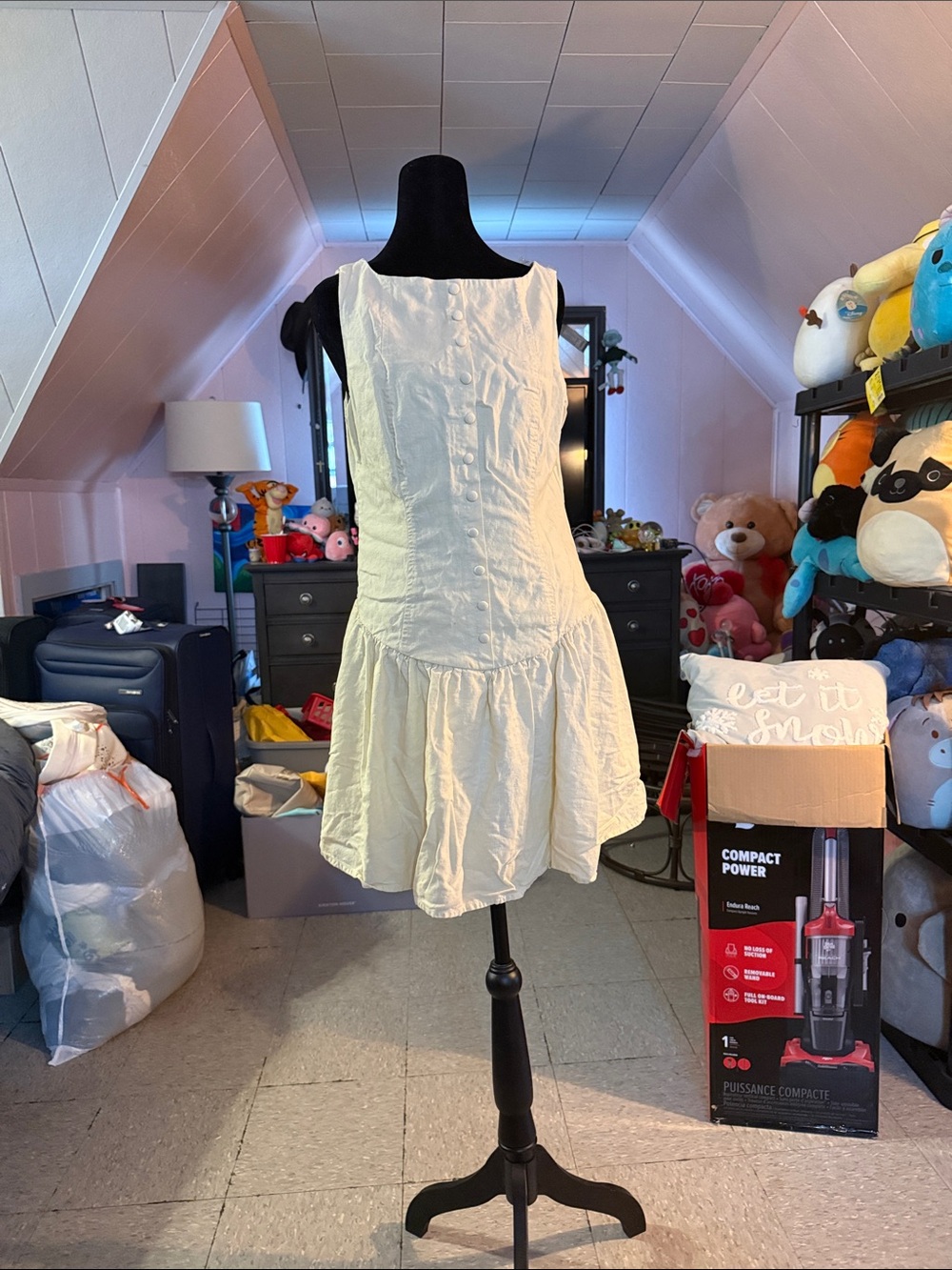 wild fable Cream Button-Front Ruffle-Hem Sundress